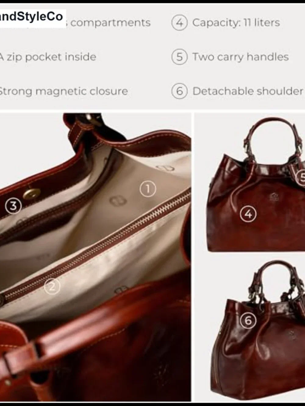 Full-Grain Leather Handbag, Top Handle Shoulder Bag, Satchel Purse, Adjustable